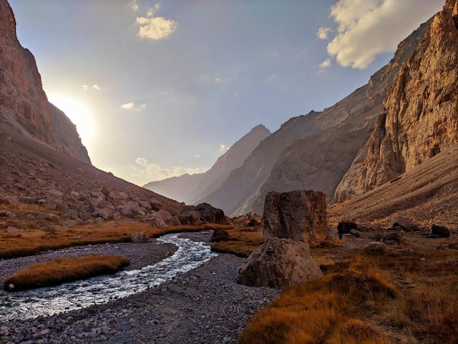 Asi nejhezčí místo treku - Kaňon mezi Chimtarga pas a jezerem Alo ​